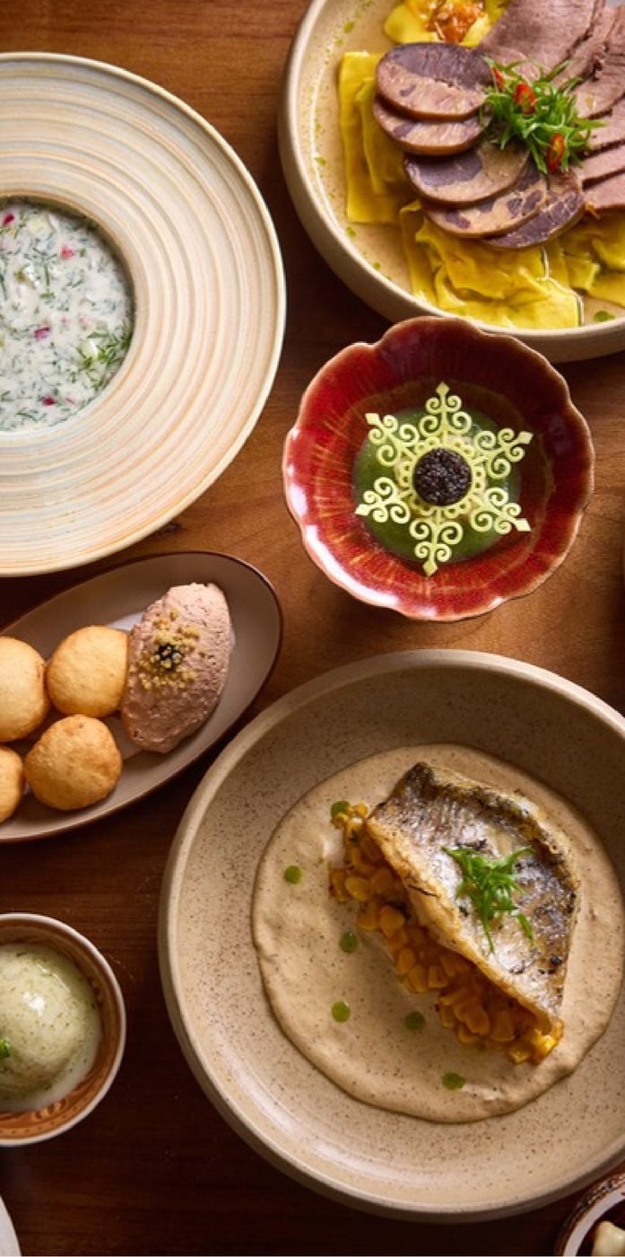 Discovery menu dishes seen from above